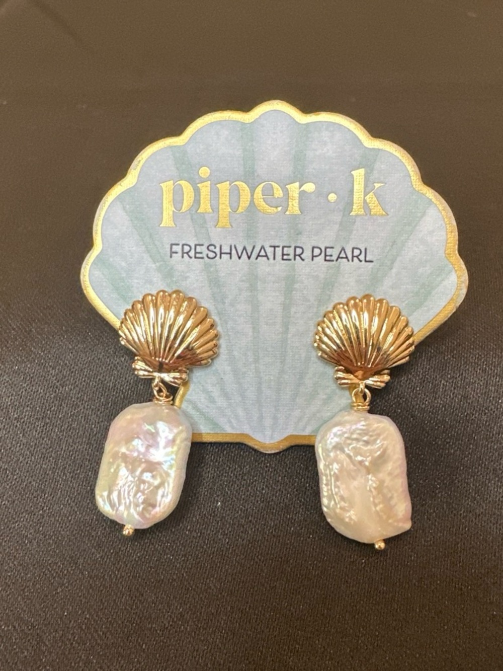 Piper Gold Shell Drop Earrings with Iridescent Freshwater Pearls